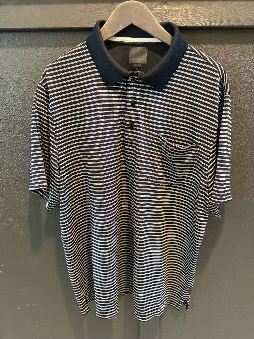Greg Norman Collection Black and White Striped Polo